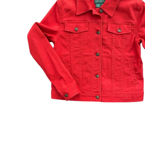 Ralph Lauren Lauren Jeans Co. Red Denim Trucker Jean Jacket Nautical Preppy Sz S - Picture 2 of 11